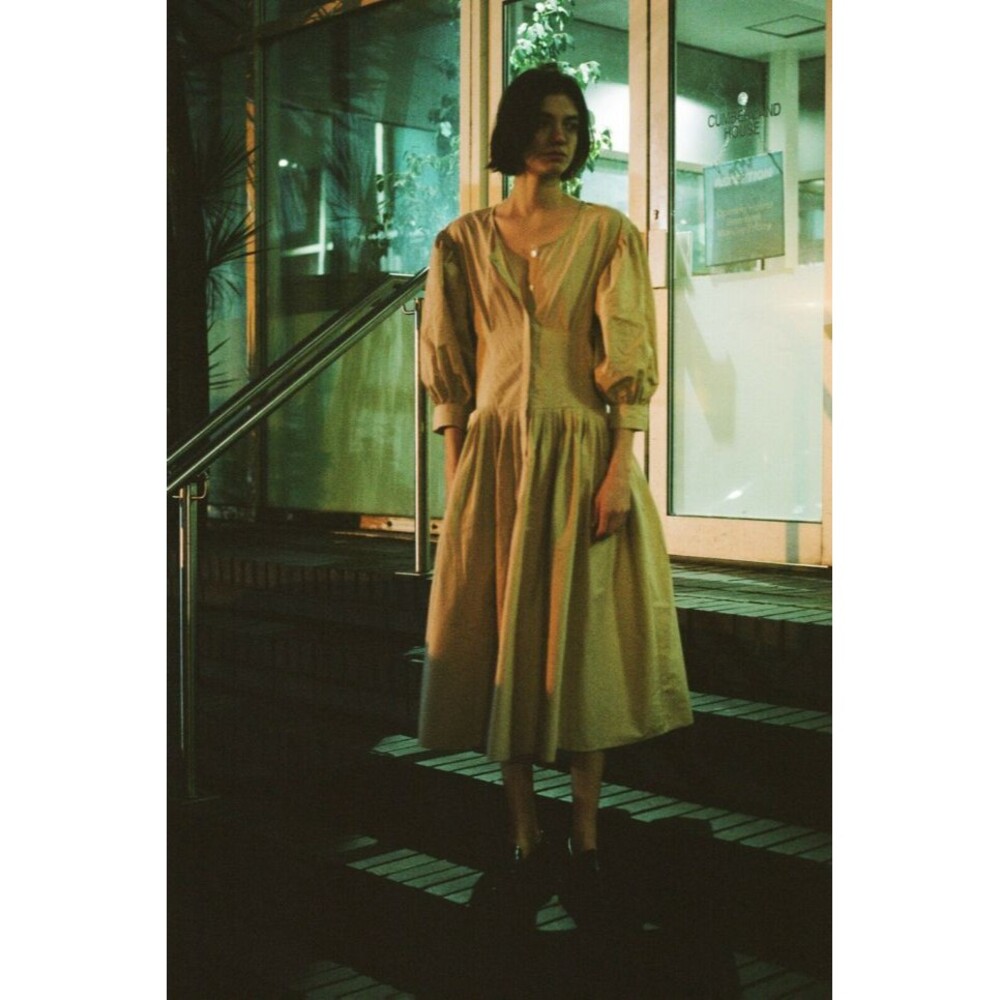 Merlette Montague Midi Dress Puff Sleeve Sandstone Beige Cotton Resort XS 216478 - Picture 5 of 10